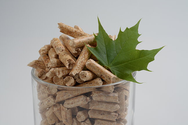 gefülltes Glas mit Holzpellets