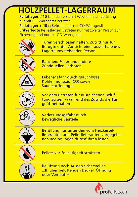 Hinweisschild für die Lieferung und Lagerung von Holzpellets